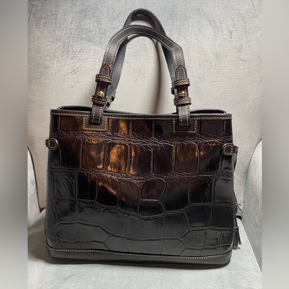 Dooney and Bourke Double Tassel Croc Shoulder Bag approximately 14” x 11” x 5” - Picture 5 of 17